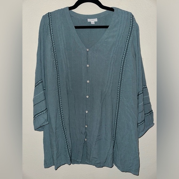 J. Jill blue button front long sleeve top bohemian boho cottagecore spring L - Picture 1 of 9
